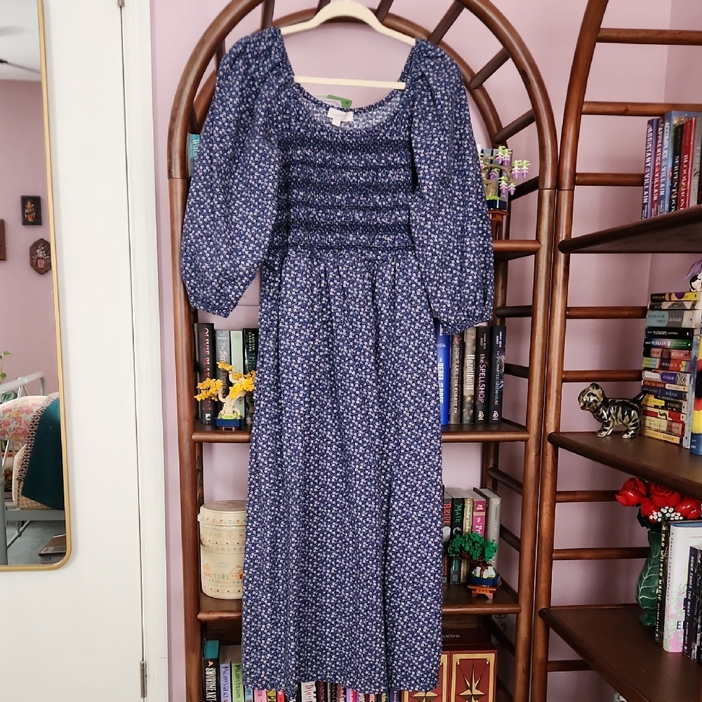 LOFT Blue Floral Midi Maxi Dress Large
